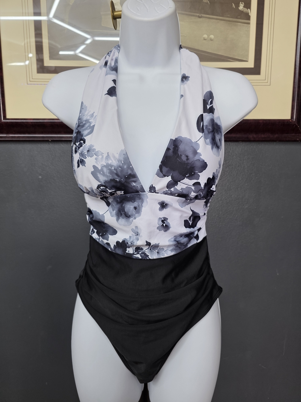 Black and White Halter One-Piece Swimsuit